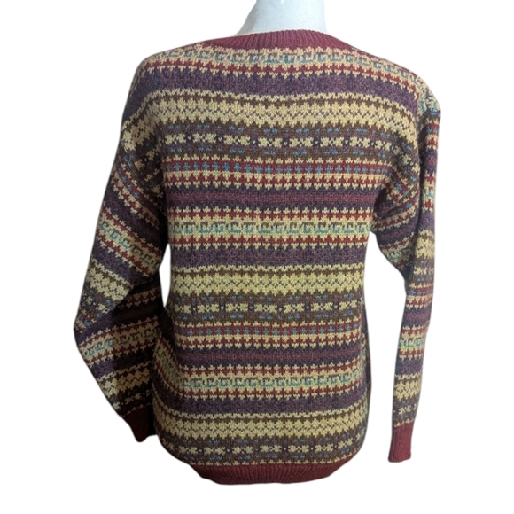 Wool Made In Scotland Old Money Tan/Burgundy Patterned Cardigan Sz S - Picture 4 of 11